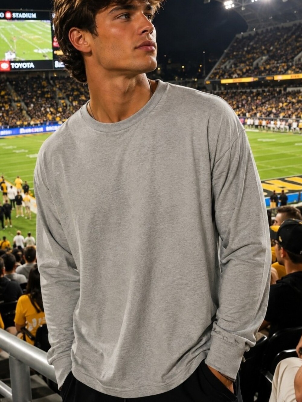 Melrose Place Men's Long Sleeve Crewneck Shirt Gray Large New Casual Layering